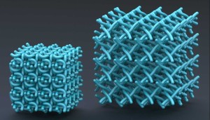 The computer model shows the ordered structure of the keratin fibres of the outer skin cells in a contracted (links) and expanded (right) state. The space between the fibres is filled with water. (Image: Roth/Evans)