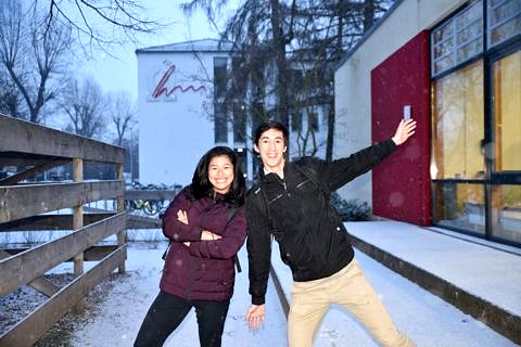 Two Students in the snow.