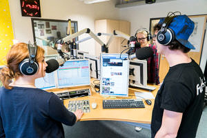 Students live on air in the studio