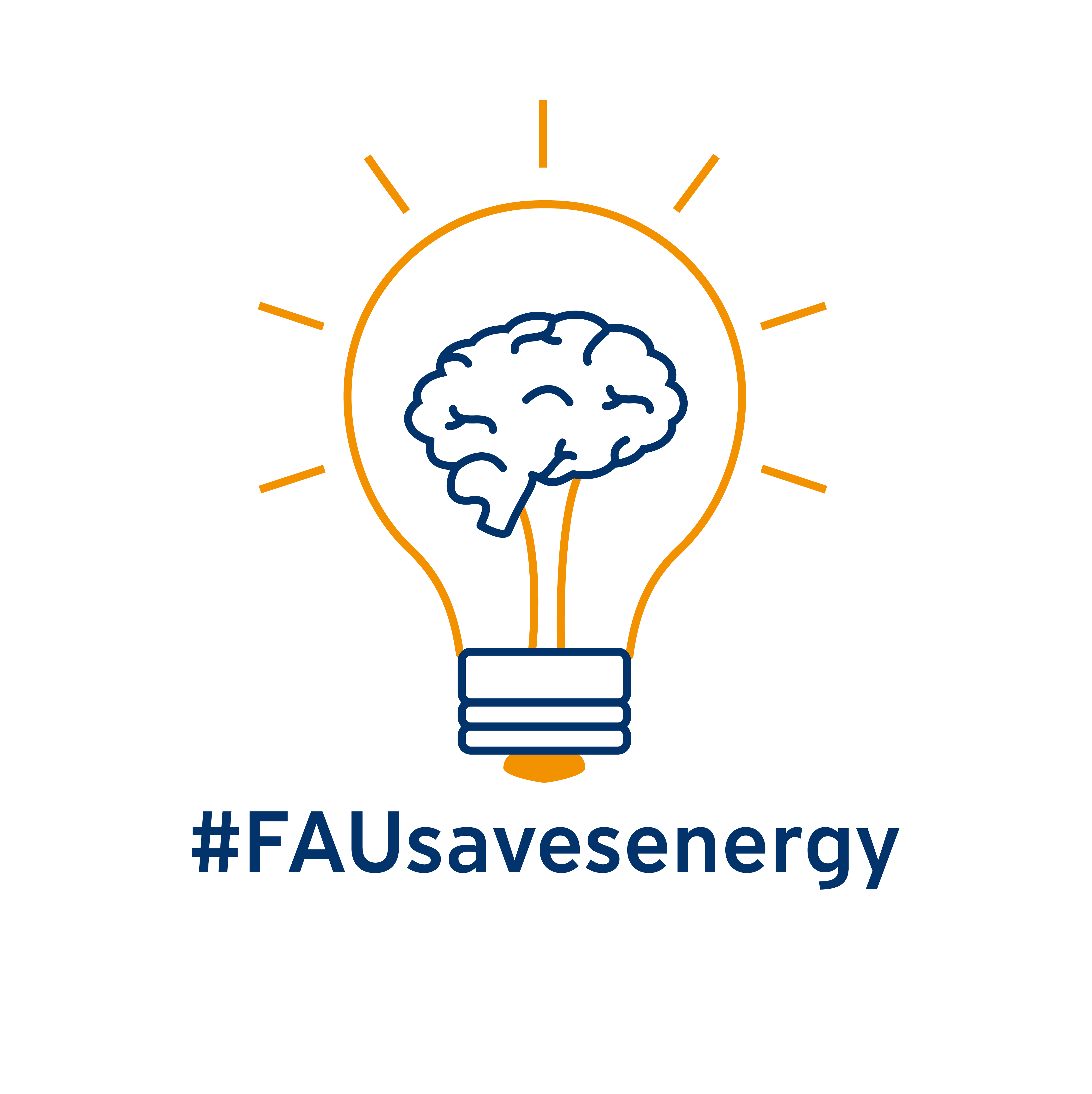 A graphic of a light bulb with a brain. Underneath it says: FAUsavesEnergy.