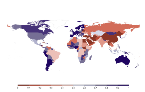 World map depicting the state of academic freedom of each country with color codes.