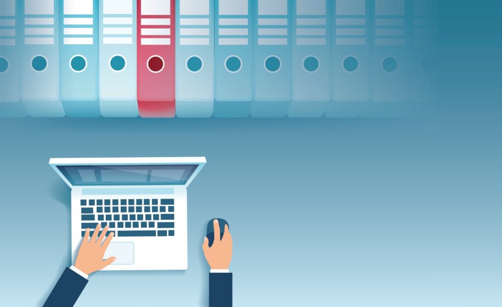 Illustration laptop and file folders