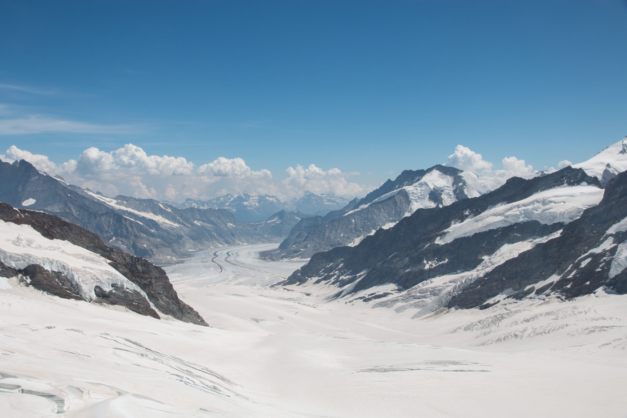 View from the Jungfraujoch over the Great Aletsch Glacier, Alps.