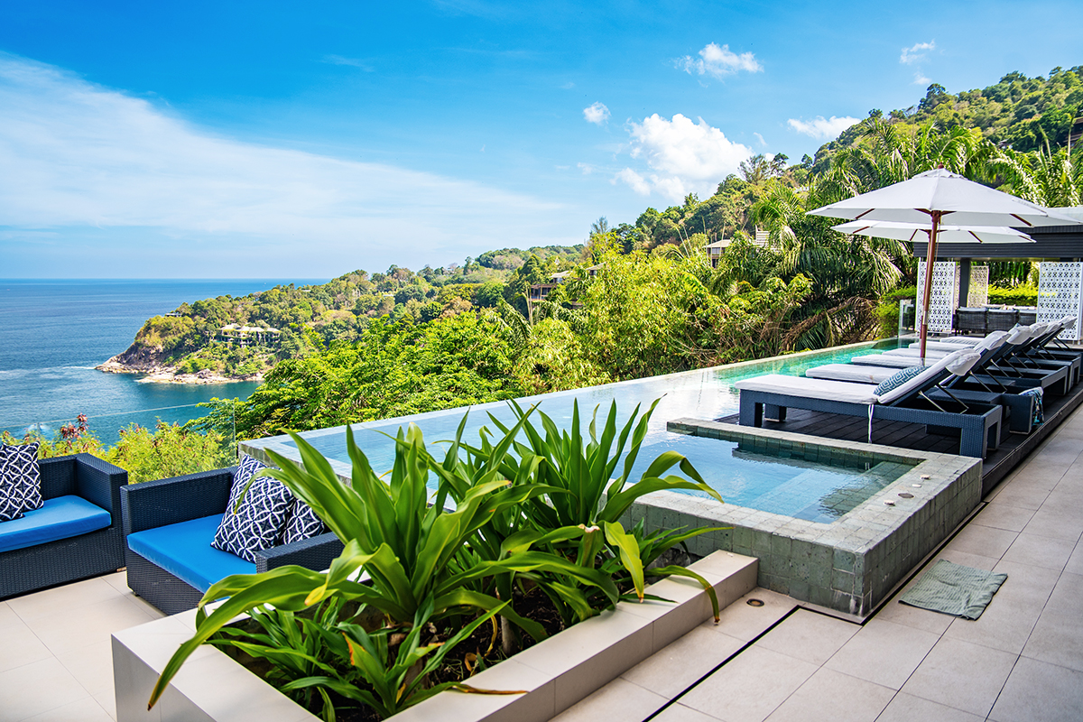 Tropical landscape with luxury resort.