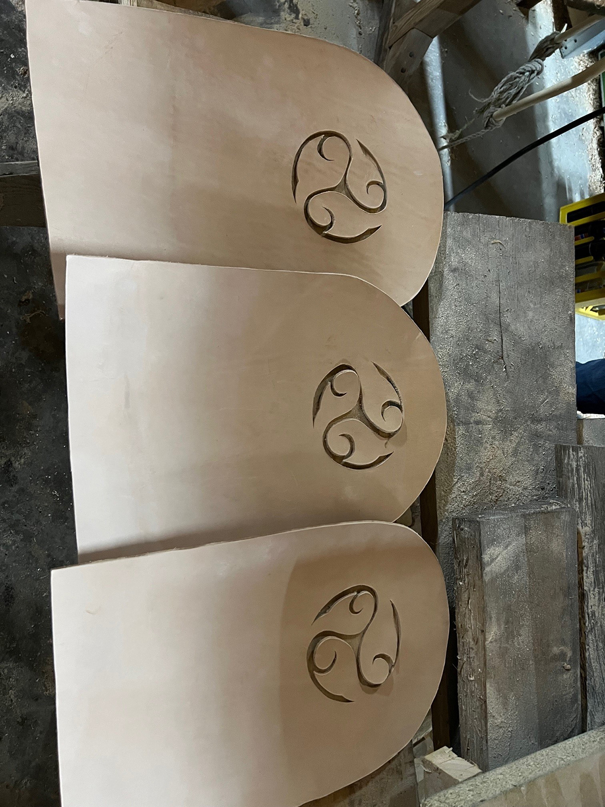 Leather shelves for car body.