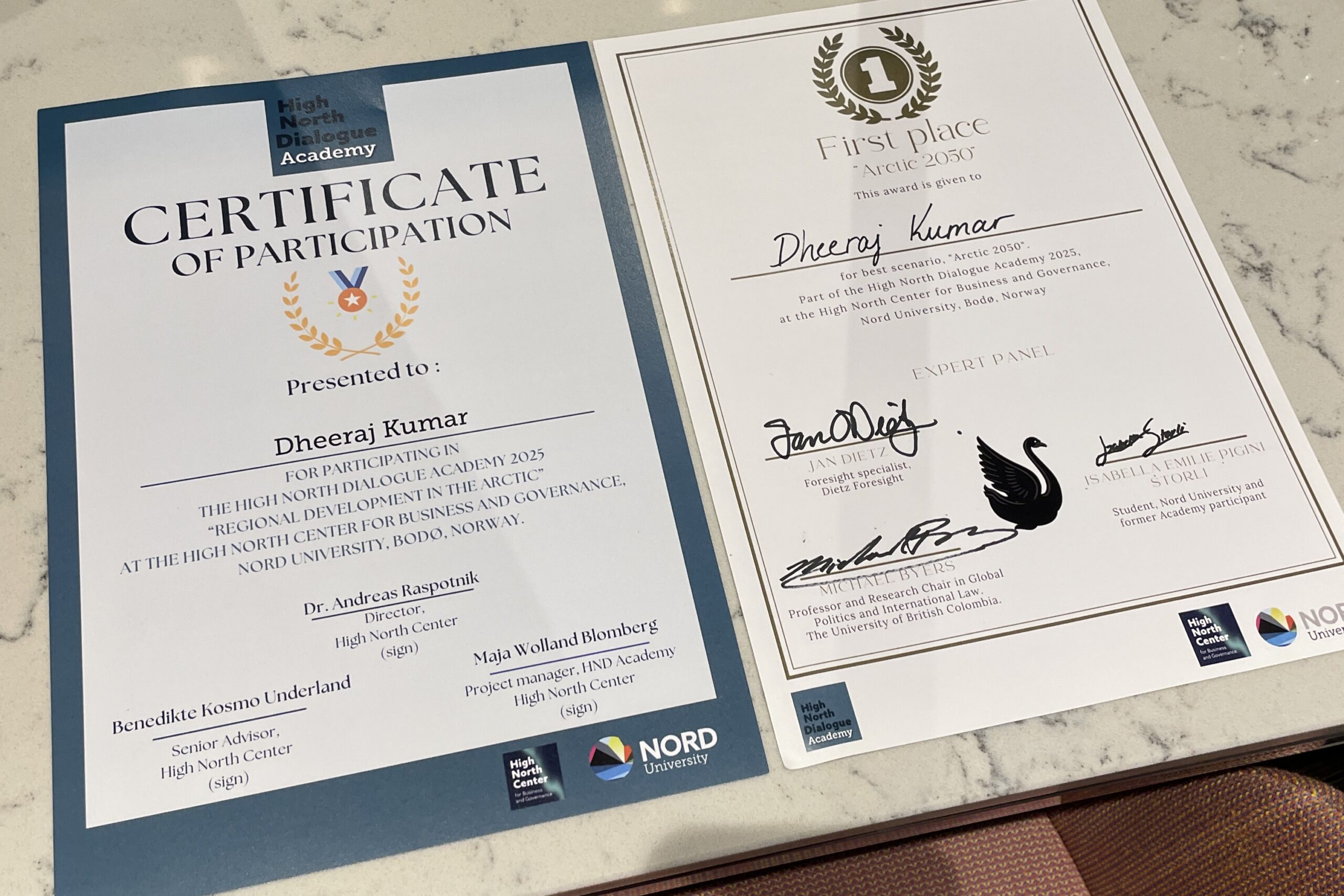 The certificate of Dheeraj Kumar.