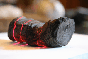 Charred papyri are scanned with a laser.