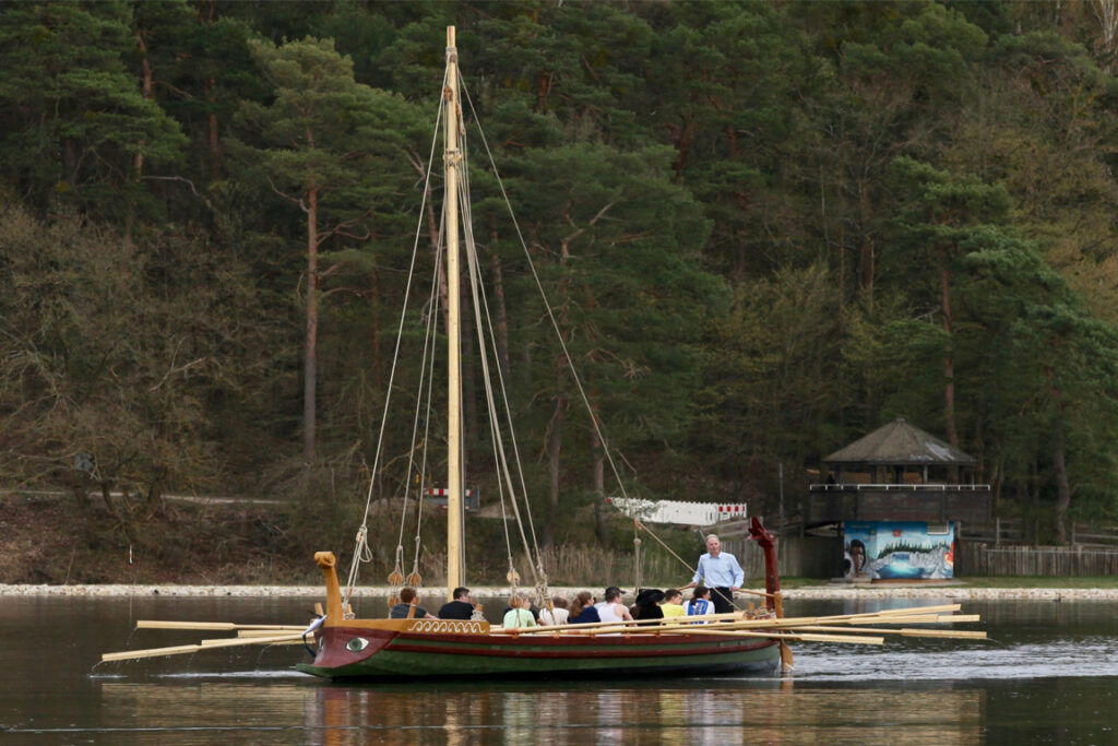 A Roman boat and crew on the Altmühlsee lake.