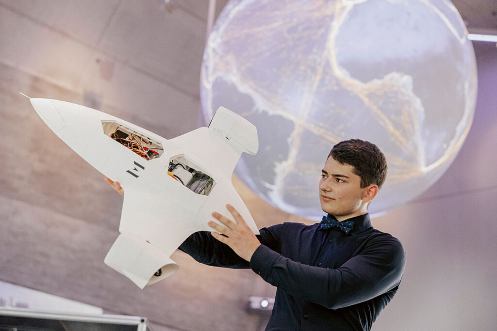 Deniz Osman with his prototype.