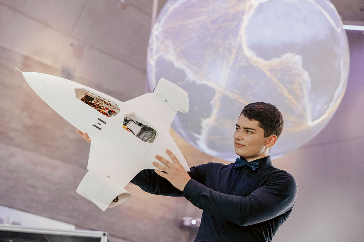 Deniz Osman with his prototype.