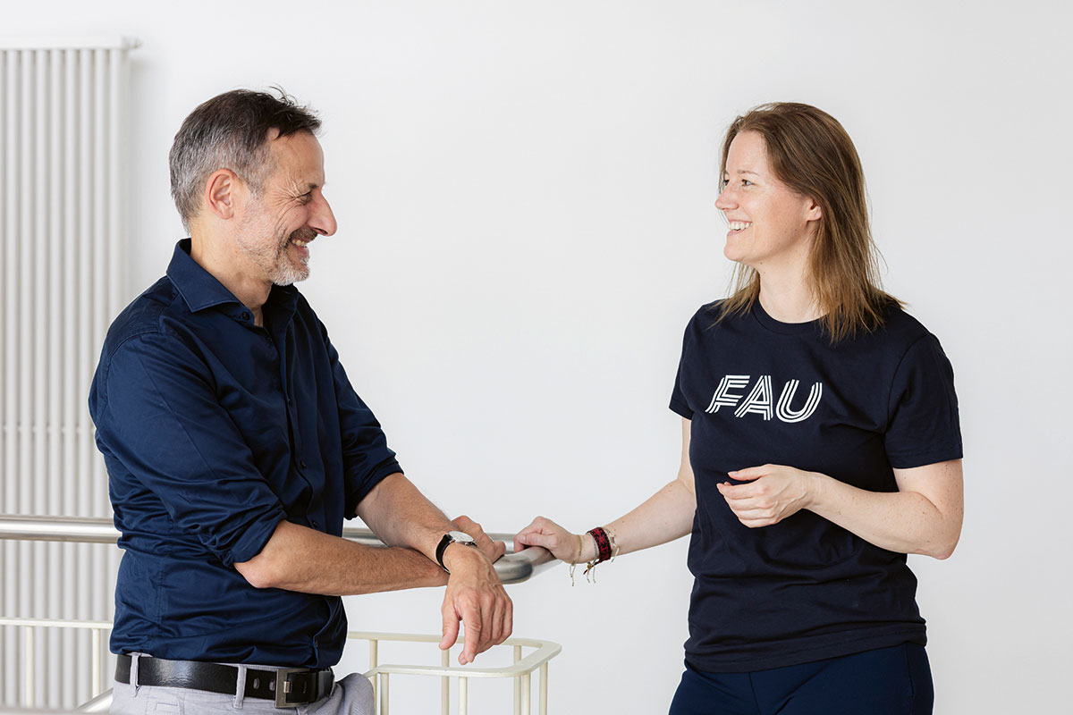 Two people talking to each other.