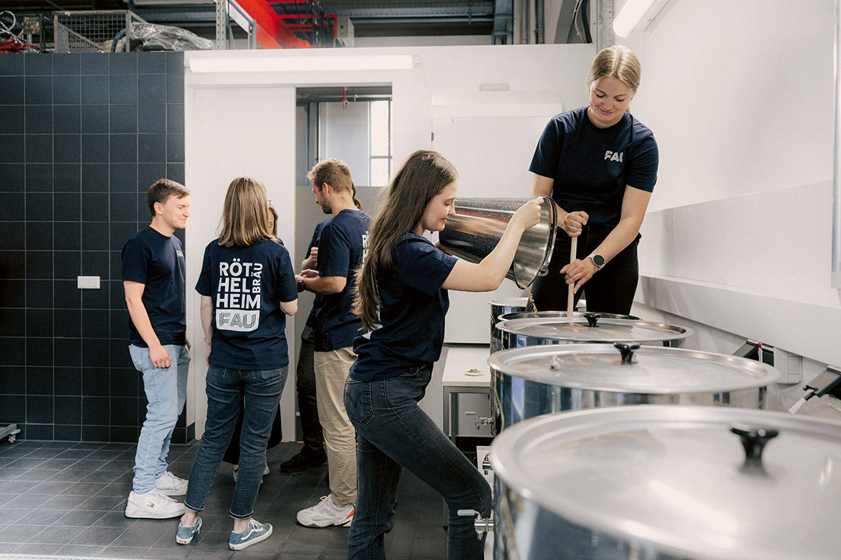 Students in a brewery.
