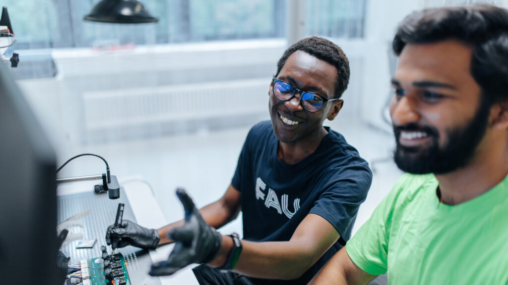 Two researchers in a laboratory.