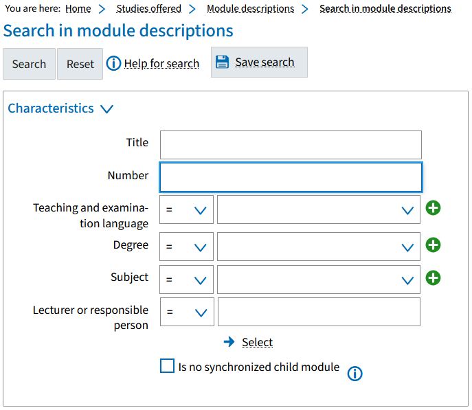 Screenshot from campo showing the “Search in module descriptions” screen.